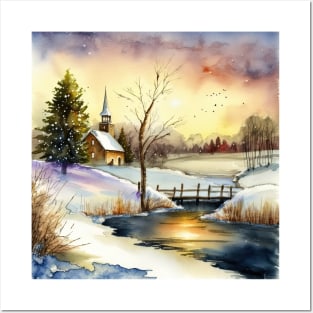 Chritsmas Snow Winter Watercolor Landscapes series 16 Posters and Art